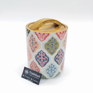 Pot de fruits secs imprimé en bois émaillé fabriqué à la main avec couvercle hermétique et poignée incurvée tradebyd - Product Image 3