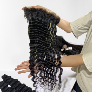 Encaje Frontal suizo transparente de alta calidad, cabello ondulado profundo, negro, 13x6 - Product Image 1