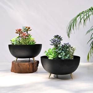 Modern Design Luxury Tabletop Artificial Planter <b>Pot</b> <b>Small</b> Succulent Black Flower <b>Pot</b> Golden Legs Metal Round Flower Planter <b>Pot</b> - Product Image 6