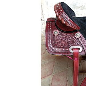 Selle de cheval sans arçon en cuir de qualité supérieure pour le Western Pleasure, le Trail et le Barrel Racing - Product Image 3