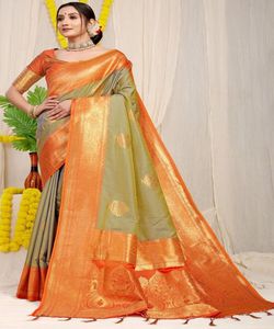 Chiffon Saree with <b>Brooches</b> and Stitched Blouse for Elegant Party Wear <b>Women</b> - Product Image 5