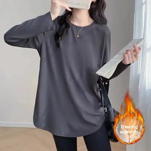 Camiseta de Jersey Casual de Longitud Media para Mujer, de Doble Cara, de Cachemira, Manga Larga, Ajuste Holgado, Estilo Redondo, para Otoño e Invierno - Product Image 5