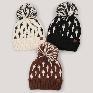 Custom Patterns Knit Beanie Hats with <b>Pom</b>-<b>pom</b> Logo Patch Winter Beanies for Men Women Acrylic Wool Warm Hats Vietnam Factory - Product Image 1