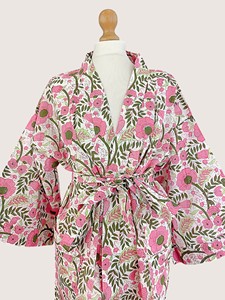 Bata con estampado floral para mujer, cuello en V, manga tres cuartos, largo hasta la rodilla, 100% algodón, suave, informal, para primavera, con cierre de cordón - Product Image 6