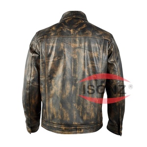 Chaqueta de Cuero de Moda Estilo Denim de Piel de Vaca Marrón Genuina Nueva Llegada para Hombre - Product Image 4