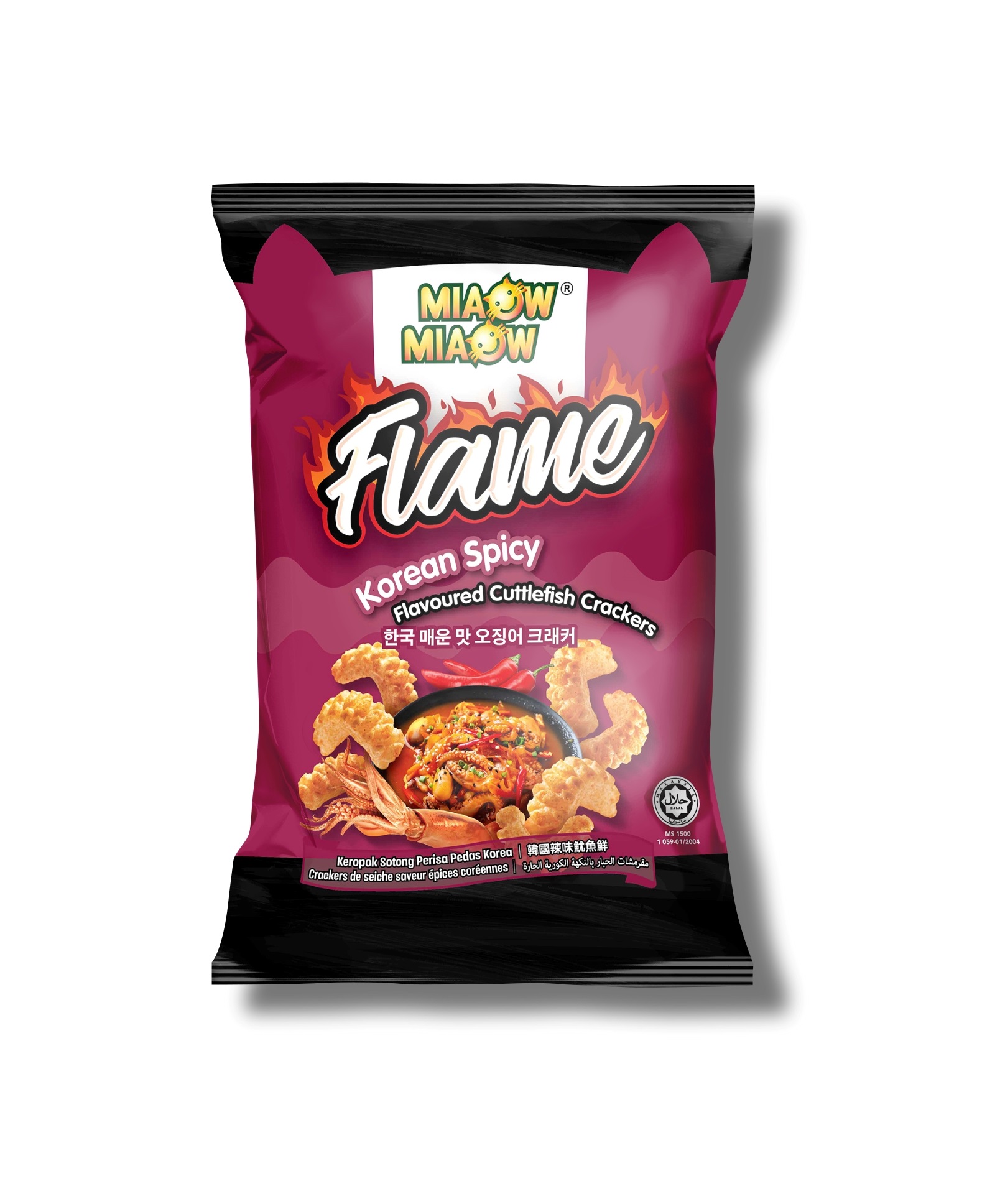 Нежареная хрустящая закуска, вкусные закуски, упаковка 50 г, Miaow Flame, корейские пряные ароматизированные крекеры с морской рыбой