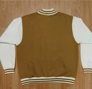 Veste de style universitaire rétro, corps marron café avec manches contrastantes blanches, prix de gros bon marché - Product Image 2