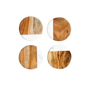 Posavasos de madera de mármol blanco personalizado Posavasos redondo Cuadrado Blanco Negro Mármol y posavasos de madera - Product Image 1