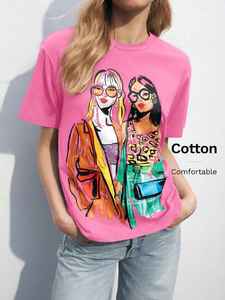 เสื้อยืดแขนสั้นผ้าฝ้าย 100% ระบายอากาศได้ดีสำหรับผู้หญิงในฤดูร้อน - Product Image 3