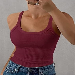 Débardeurs de haute qualité pour femmes plissé col carré débardeur sans manches été débardeurs pour femmes - Product Image 6