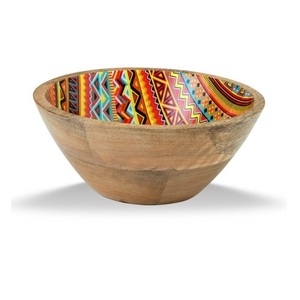 Cuencos de madera de trabajo de esmalte multicolor Última llegada Cuenco de madera de mango para servir alimentos para utensilios de cocina a granel - Product Image 1