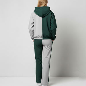 Survêtement décontracté surdimensionné à blocs de couleurs sur mesure, survêtement évasé respirant 100% coton avec logo sérigraphié personnalisé - Product Image 2