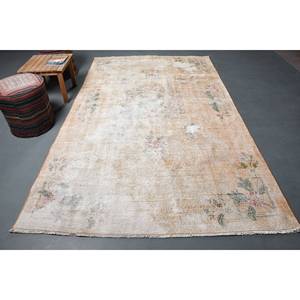 Alfombra de lana Floral Beige Vintage hecha a mano, 10mm de espesor, grande, 6x9,6 pies, Patchwork Rectangular, motivos orientales, látex para habitación de adolescentes - Product Image 1