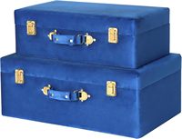 Coffre de rangement pliable moderne en velours bleu avec structure en fer pour la maison, la ferme, le salon, la chambre, les vêtements, les chaussures et les bijoux