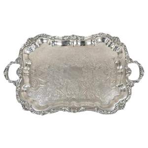 Handcrafted Turkish Pattern Stainless Steel Serving Tray with Handles <b>Silver</b> Holiday <b>Table</b> Platter <b>Coffee</b> Tray Christmas Home - Product Image 1