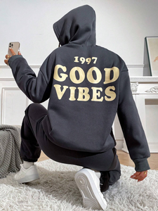 MOOSTA 2-Piece Set Solid Pattern Drop Shoulder <b>Hoodie</b> Sweatpants Oversized Lightweight Applique Technique Low MOQ for Winter Use - Product Image 2