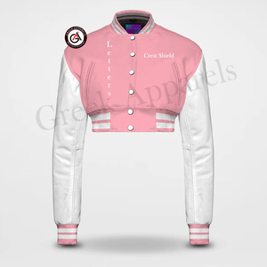 Alpha | Kapa | Alpha Sorority Chaqueta de béisbol recortada con bordado griego para mujer Chaqueta de letras con mangas de cuero y cuerpo de lana - Product Image 1