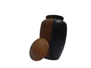 Cremation Urn Memorial for Human <b>Ashes</b> Funeral Urn Container Jar <b>Pot</b> Brown Leather Finished - Product Image 4