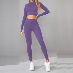 Vêtements de sport pour femmes ensemble de yoga vêtements de sport skinny vente en gros ensemble de fitness chaud taille élastique logo avant motif solide respirant - Product Image 6
