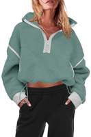 Kadınlar İçin Özel Ön Kapüşonlu Sherpa Polar Yarım Fermuarlı Sweatshirt Yumuşak Sıcak Nefes Alabilen Uzun Kollu Kontrast Şeritli Rahat Günlük Kışlık