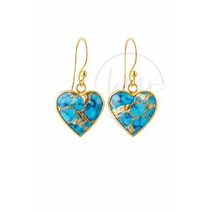 Pendientes de Turquesa Azul en Forma de Corazón, Chapados en Oro, Hechos a Mano, con Piedras Preciosas, Joyería al por Mayor - Product Image 1