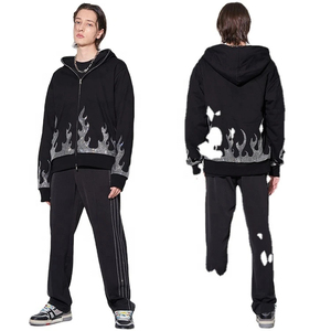 Sudadera con capucha unisex de algodón grueso con cremallera y pedrería, forro polar transpirable para invierno, estilo urbano - Product Image 4