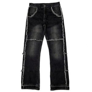 Factory Wholesale Hip Hop Plus Size Pants <b>Ripped</b> Denim Trousers Custom Designer Straight Leg <b>Jeans</b> <b>Men</b> Rough <b>Jeans</b> - Product Image 1