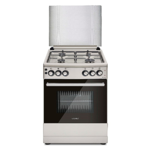 Cuisinière à gaz autoportante série Highline, 4 brûleurs, four électrique de type Euro Pool, RV, acier inoxydable, émail blanc, couvercle en verre double - Product Image 1