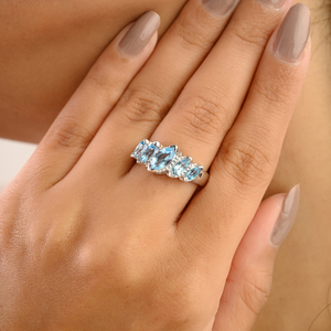 แหวนเงินแท้ 925 ชุบโรเดียม ประดับบลูโทแพซแท้ 100% ดีไซน์สวยงาม เหมาะสำหรับผู้หญิง เป็นของขวัญวันครบรอบ หรือใส่ไปงานปาร์ตี้ - Product Image 4