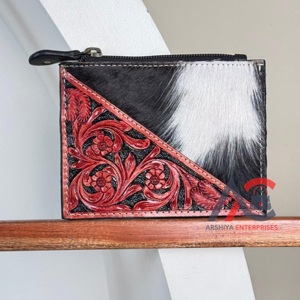 New Style Hand Tooled Leather Coin Purse & Card Holder Wallet for Women Designer Mini Real Genuine Cowhide Leather Zipper Purse - Product Image 1