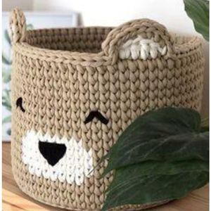 ตะกร้าผ้าฝ้ายถักด้วยมือลายหน้าหมี500ก. 8x7นิ้วอุปกรณ์จัดระเบียบงานแฮนด์เมดเป็นมิตรกับสิ่งแวดล้อมทนทานและสวยงาม - Product Image 2