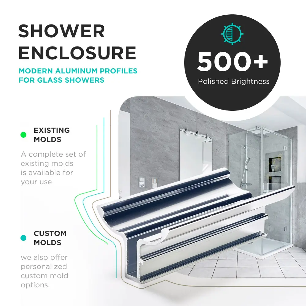 Stampi condivisi gratuiti 6463 custodia doccia T6 estrusioni in alluminio 500 vetro ad alta luminosità per doccia canali in alluminio