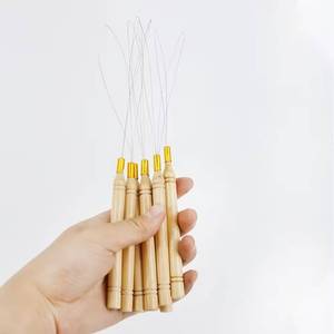 Most Selling Hair Extensions Tool Pulling Loop <b>Needle</b> Wooden <b>Threader</b> Wire Pulling Hook Tool for Extension Wood Metal for Women - Product Image 3