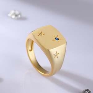 Jeulia 18K <b>Gold</b> Plated Star Square Signet <b>Ring</b>-Trendy Bezel <b>Set</b> Gemstone Statement <b>Ring</b> - Product Image 4