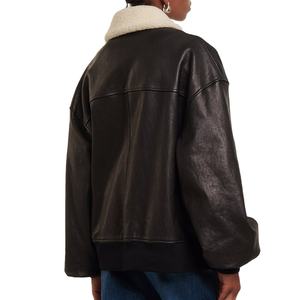 2026 Trendy Women's Genuine Leather Jacket Fur Collar Leather Bomber Jacket Breathable Durable Customized Design <b>Zipper</b> - Product Image 2