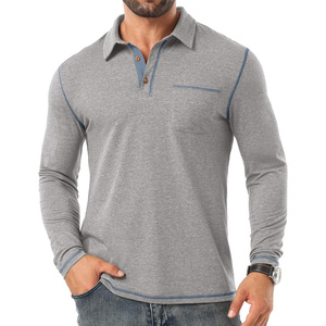 Chemises polo pour hommes à manches longues personnalisables pour le printemps/été, tissu jersey respirant avec motif uni à col montant - Product Image 4