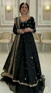 2022 elegante bordado vestido hasta el suelo cuentas de cristal botón encaje Dabka lentejuelas para bodas fiestas Natural lavable - Product Image 2