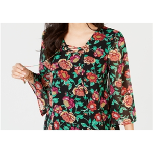 Top da Donna Thalia Sodi con Maniche 3/4, Scollo a V, Allacciatura, Stampa Floreale e a Righe, in Maglia di Chiffon, Taglie S-XL - Product Image 5