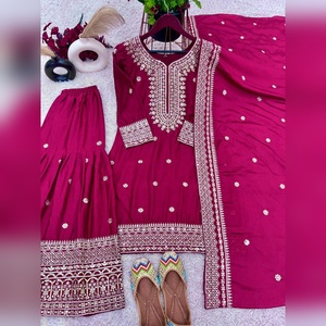 ชุดส่าหรีสไตล์ชารารา ไซส์ M-XXL ผ้าฝ้าย งานปักมือ 3 ชิ้น ราคาโรงงาน สำหรับจัดจำหน่ายในแคตตาล็อกและร้านค้า ทรงทันสมัย - Product Image 5