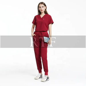 Personalizado Unisex Hospital Scrubs cuello en V uniformes de enfermera cintura elástica media manga Jogger pantalones otoño más tamaño personal médico - Product Image 5