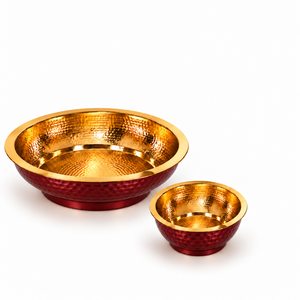 Juego de 2 Cuencos de Cobre Martillado para Pedicura y Manicura, Exterior Rojo, Interior Dorado, Cuenco Redondo - Product Image 4