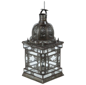 Lanterne à bougie marocaine en métal finition or faite à la main avec verre multicolore pour la décoration d'éclairage à domicile Ramadan - Product Image 4