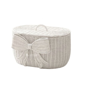 Cesto de ropa de ratán tejido a mano con lazo decorativo, cesta de almacenamiento con lazo, cesto para la ropa sucia - Product Image 2