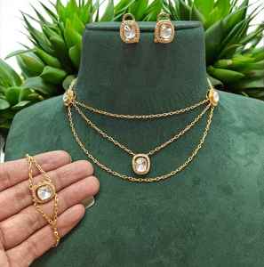 Premium Quality Moissanite Kundan Neck Chain With <b>Matching</b> <b>Bracelet</b> For Women Perfect For All Occasions Party Wear - Product Image 3