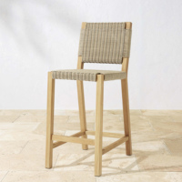 Chaise de bar en bois de teck extérieur naturel avec rotin pour meubles de club de plage de café-Anya