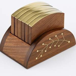 Sous-verres en bois au design élégant, couleur marron, pour hôtel et restaurant, dessous-de-verre pour le thé et le café avec support - Product Image 2