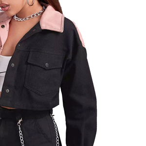 Chaqueta Vaquera Corta de Algodón con Paneles Múltiples Estilo Urbano para Hombre y Mujer, Chaqueta Vaquera Cargo Desgastada Personalizada para Mujer en Venta - Product Image 3