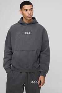 Sweat à Capuche Unisexe Délavé à l'Acide avec Impression de Logo Personnalisée Noir Ensemble Survêtement d'Hiver pour Hommes de Grande Taille 500gsm - Product Image 2