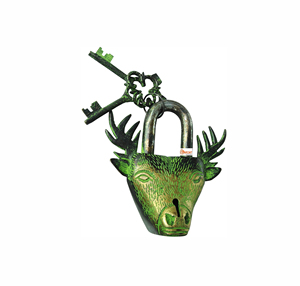 Cadenas en laiton antique avec 2 clés squelette pour portes boîte à outils armoire à bagages vélo école maison bureau voyage cerf stockage - Product Image 1