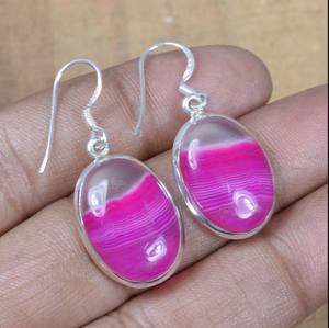 พลอยโมราสีชมพูประกายทรงกลมขนาดใหญ่ทรงรีขนาดใหญ่ตั้งเป็นหนามเตยเงินแท้925ต่างหูแบบห้อยเครื่องประดับแฮนด์เมด - Product Image 1